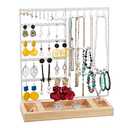 X-cosrack Earring Holder, 5-Tier Jewelry Organizer with Wooden Tray, 132 Holes, White+Natural