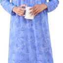 Long Cotton Nightgowns for Women Long Sleeve Night Gowns Women's Sleepwear Full Length Nightdress Soft Loungewear (X-Large, Blue Pattern)