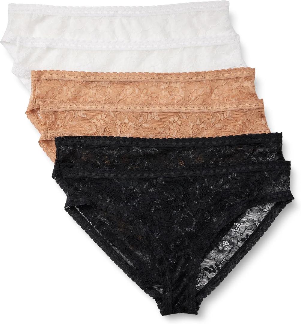 Amazon Essentials Women's Stretch All Over Lace Knickers, Boyshort, Cheeky & Thong Styles, Pack of 6 (L)