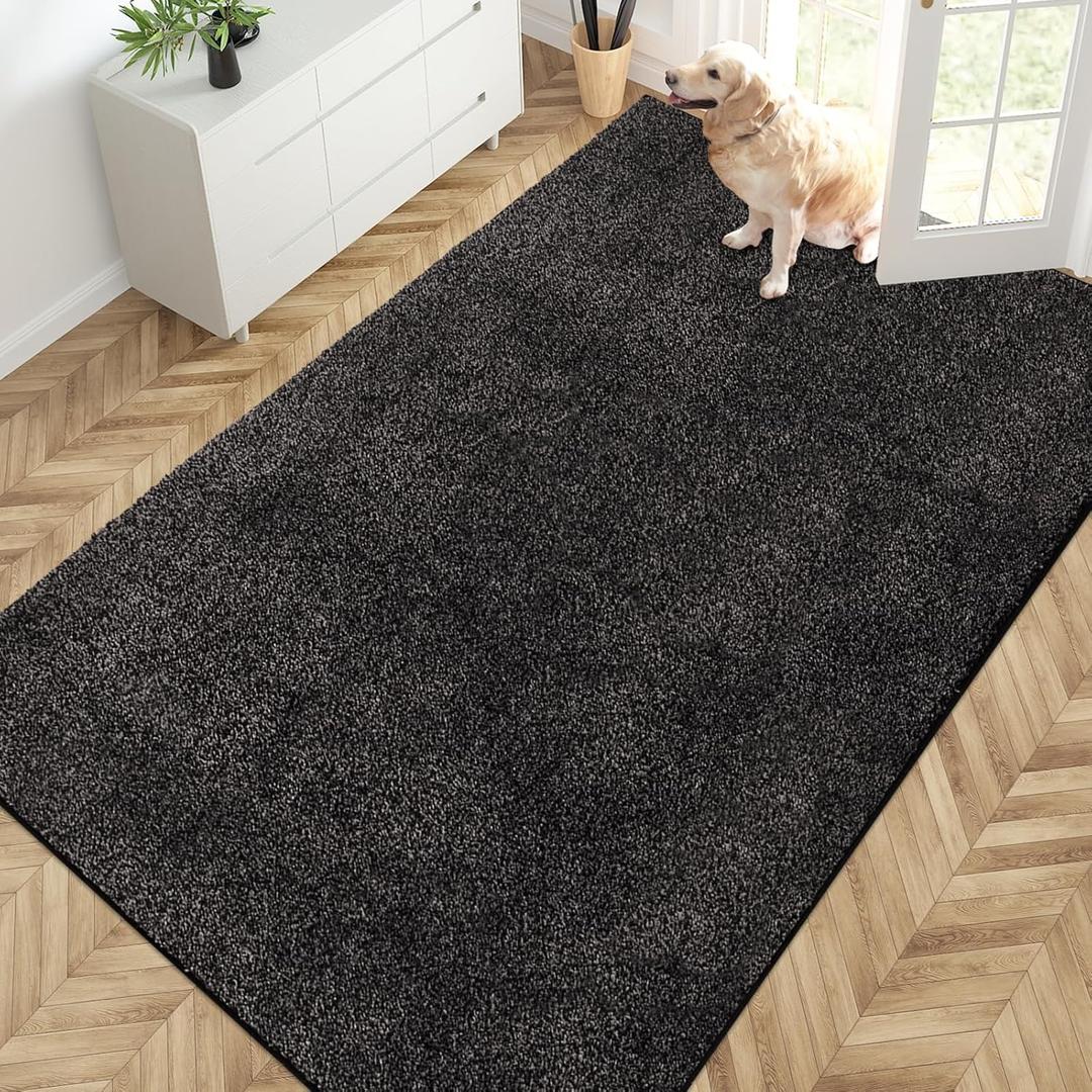PURRUGS Easy Care Area Rug 4.5ft x 7ft, Non-Slip Washable Entryway Rug, Dog Door Mat, Stain Resistant Accent Rug for Hallway, Living Room, Bedroom and Mudroom, Charcoal