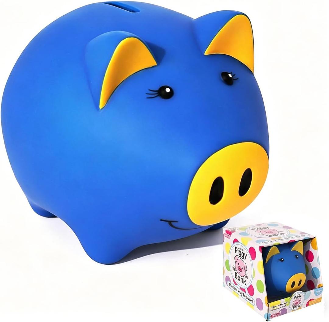 Glow in The Dark Piggy Bank for Kids, Unbreakable Plastic Money Savings Box, Cute Coin Bank for Toddlers Boys Girls Birthday Gift