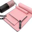 Eunzel Quick Dry Camping Towel, Microfiber Travel Towel 3 Size at 1 Pack,Fast Drying Towel Set for Camping, Beach, Gym, Sports, Yoga & Swimming Pool, Pink