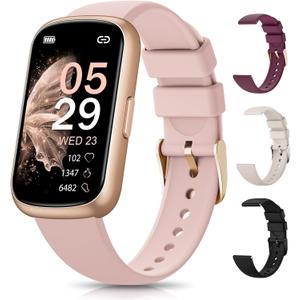 Fitness Tracker, Smart Watches for Women with 24/7 Heart Rate Monitor, Sleep Tracker, Breathing Training, 1.47" Fitness Watches for Women with 24 Sports Modes, Activity Tracker as Gift (4 Bands) (Gold-Pink)