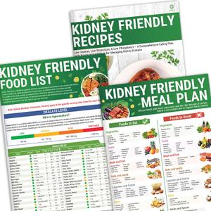 HAMIEW Set 3 Kidney Friendly Food List Chart, Renal Diet Disease Meal Plan, Kidney Recipes Support, Hyperoxaluria, Oxalate Level, Low Sodium Potassium Phosphorus for CKD Dialysis, Manage Hypertension