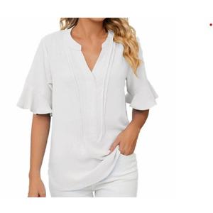 Anrabess Womens Business Casual Tops Summer V Neck 3/4 Ruffle Sleeve T Shirts Dressy Casual Tunic Blouse, (XL)