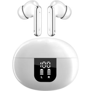 AI Language Translation Earbuds, 144 Languages Real-Time 2-Way Translation, LED Battery Display, Ideal for Travel, Business and Learning (White)