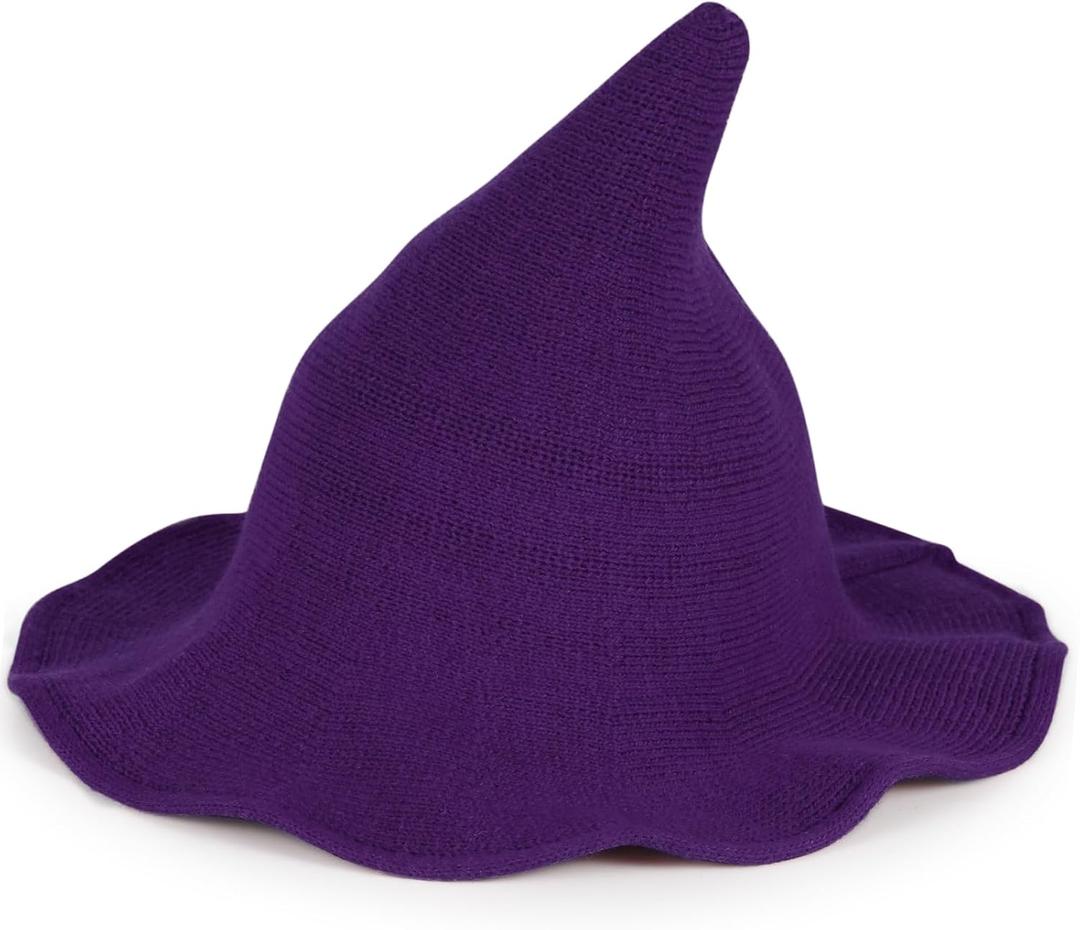 Halloween Witch Hat for Women - Adults Black Witch Hats Costume Accessory for Party Cosplay, Modern Wool Witches Cap (Purple)