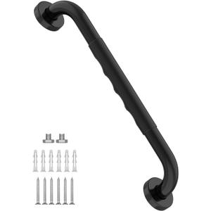 24 Inch Shower Grab Bar w/Anti Slip Rubber Grip, Munzong Black Stainless Steel Bathroom Grab Bar, Bathroom Balance Bar, Safety Handrail Support, Handicap Injury Elderly Senior Assist Bath Handle