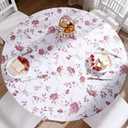 Round Vinyl Fitted Tablecloth with Flannel Backing Elastic Edge Design Table Cover Waterproof Oil-Proof PVC Table Cloth Stain-Resistant Best for 37"-44" Round