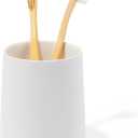 Yew Design Matte White Toothbrush and Toothpaste Holder and Cup for Bathroom Vanity and Countertop, Round Organizer for Electric Toothbrushes, Floss, Razors, Cotton, and Mouthwash