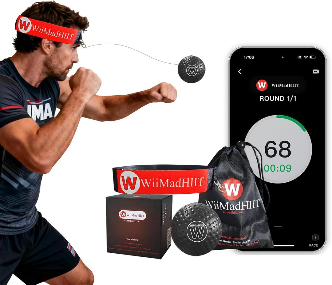 Boxing Reflex Ball with Punch Counter App, Fun Punch Game with Headband, Hand Eye Coordination Training | Boxing Equipment, Fitness Gift Ideas for Teen Boys and Anyone into MMA Training (Black)