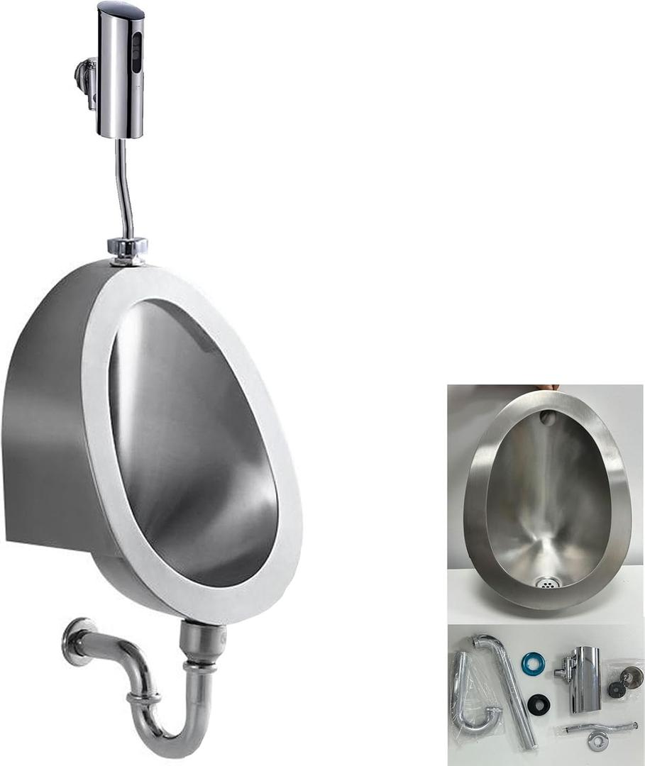 Wall-mounted Stainless Steel Urinal for Man, Intelligent Flushing Urinals for Men's Adult, Household/Commercial Sensor Male Toilet, for Garage KTV Prison Bar Hotel Shop