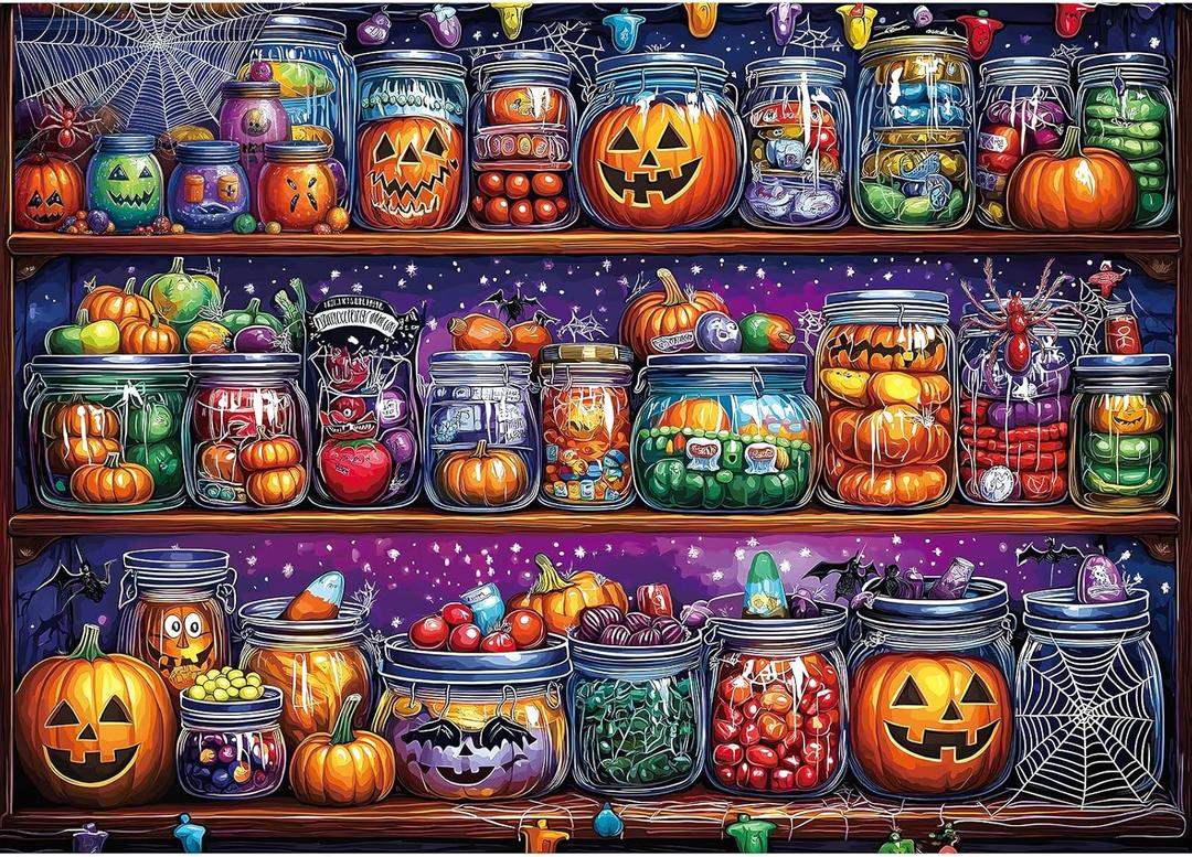 Halloween 1000 Piece Puzzles for Adults, Halloween Spider Candy Jar for Adults, Hard Challenge Art Jigsaw Puzzles, for Gifts Birthday Party Games Family, 27.5 * 19.7 inch Dust Free Puzzle