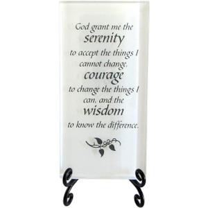 The Serenity Prayer Inspirational Glass Plaque. Encouraging and Centering Words To Empower. Includes a Folding Easel. By Lifeforce Glass. White.