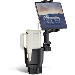 OHLPRO Tablet Cup Holder Car Mount with 3.9" Cupholder, 2-in-1 Retractable Arm Truck Stand for 5"-13" iPad Pro 12.9/Air/Mini 6/5, iPhone 17/16/15, Cell Phone, Road Trip Accessories