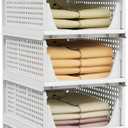 Pinkpum 5 Pack Stackable Plastic Storage Closet Organizers and Storage Bins Drawer Shelf Storage Container for Wardrobe Cupboard Kitchen Bathroom Office White