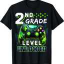 Back to School 2nd Grade Boys Gamer First Day School Level T-Shirt (Small, Black)