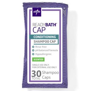 Medline ReadyBath, Lightly Scented, Pre-Moistened & Rinse-Free Shampoo Cap with Conditioner, Hypoallergenic and pH-Balanced, 30 Count