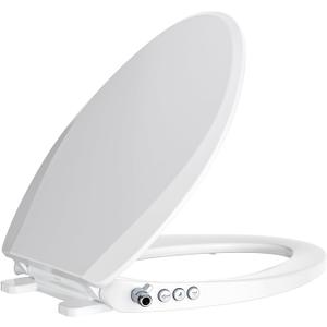 Clirass Bidet Toilet Seat, Soft Close Elongated Toilet Seat, Button control Feminine/Posterior Wash Switch, Knob Control Water Pressure,White Bidet Seat Attachment with Brass inlet Easy Installation