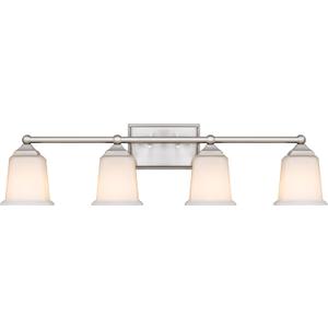 Nox Vintage 4-Light Vanity Light Modern Wall Sconce Lighting Brushed Nickel with White Glass Shade for Bathroom, Hallway, Entryway, Kitchen, Mirror, Laundry Room