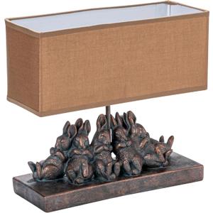 Creative Co-op Resin Rabbit Table Lamp with Rectangle Linen Shade, Bronze Finish