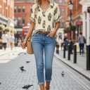 Summer Tops for Women Striped Button Down Shirts Collar Guaze Shirt Trendy Vacation Work Linen Blouse (M)