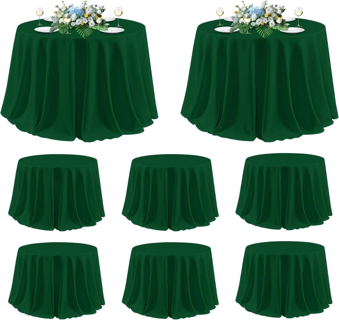 sancua 120 Inch Round Tablecloth, 8 Pack Hunter Green - Circle Polyester Fabric Table Cloth for Chiristmas Party Reception Banquet Birthday, Washable Formal Table Cover (Fit 48-96 Inch Tables)