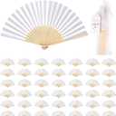 110 Pack White Paper Fans Bulk Bamboo Folding Handheld Fans for Wedding Guests with Thank You Tags & Organza Bags, Party Favors for Bridal Dancing, Summer, Home Decor & DIY Supplies