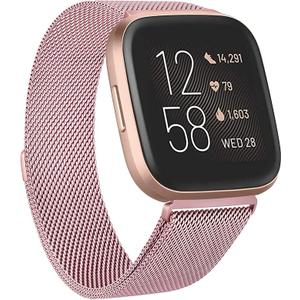 Metal Bands Compatible with Fitbit Versa 2 & Fitbit Versa & Fitbit Versa Lite Edition Band, Stainless Steel Loop Metal Mesh Replacement Sport Strap Bracelet Wristbands for Women Men