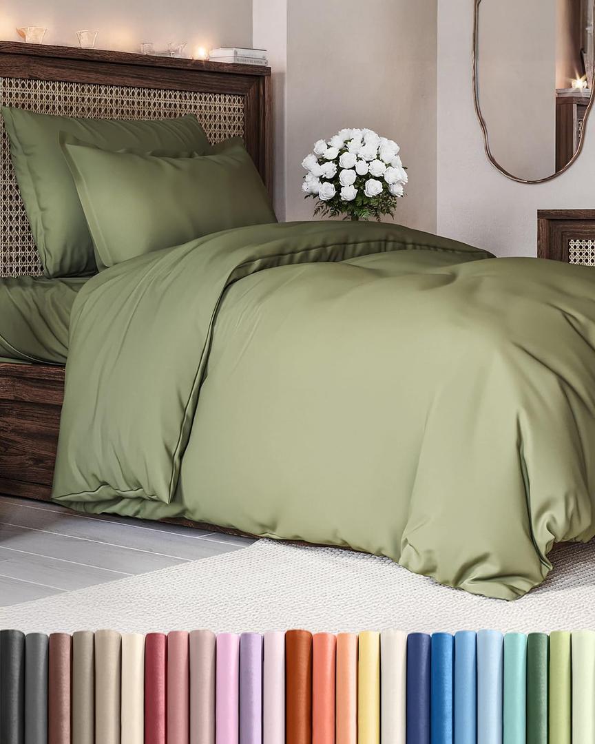 Duvet Cover Twin/Twin XL Size - Extra Soft Twin/Twin XL Size Duvet Cover - Breathable, Easy Care and Fade Free with Zipper Closures & Ties - 68" x 90" Inches - (Sage Green) Comforter Not Included