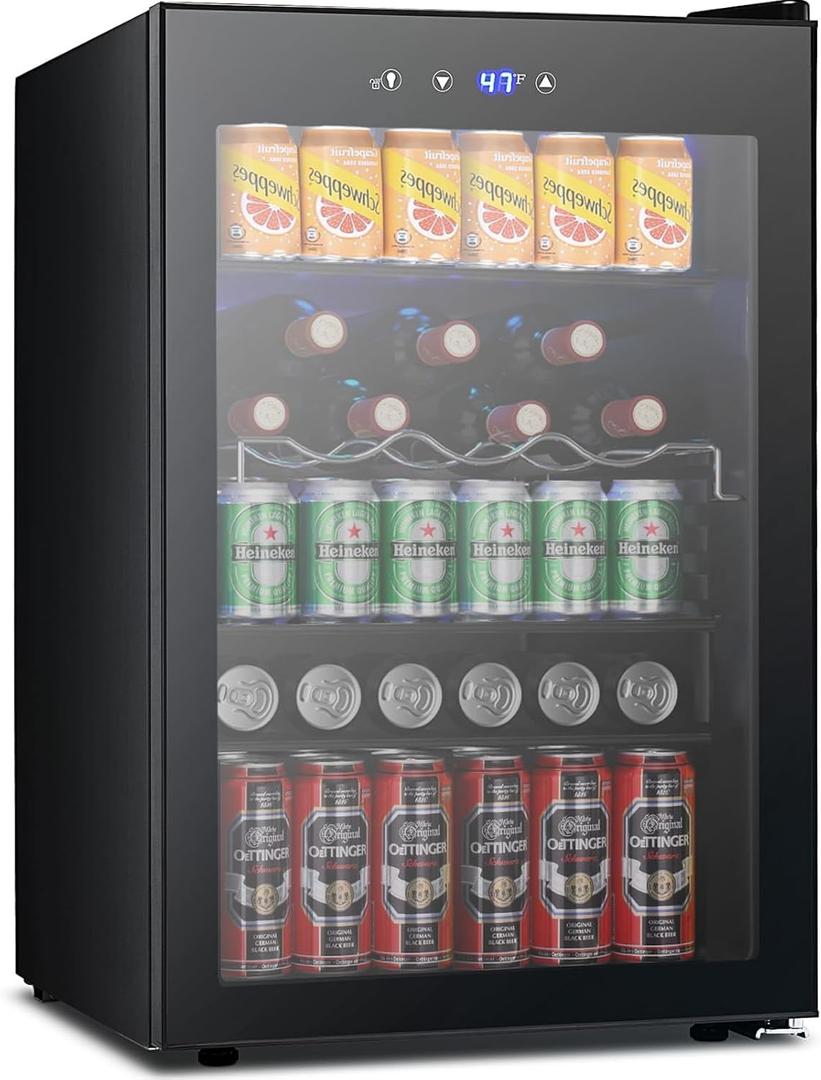 COWSAR Beverage Refrigerator 145 Can Wine Cooler Freestanding Mini Fridge Small with Digital Temperature Control, Glass Door, and Child Lock, Quiet Drink Refrigerator for Home, Bar 4.5 Cu. Ft. (Black)