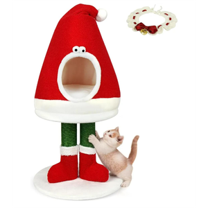 Dansydaisy 36.6 Inch Christmas Cat Tower with Cat Scratching Post and Red House Scratcher Tall Tree Tower Nature Sisal Christmas Hat Scratcher Activity Center Play Condo for Indoor