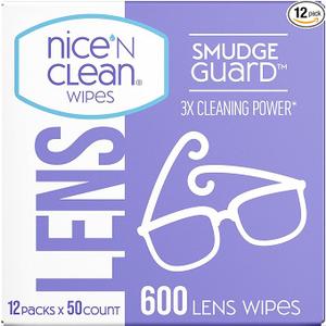 Nice 'N CLEAN SmudgeGuard Lens Wipes (600 Total Wipes) | IndividuallyWrapped, PreMoistened, AmmoniaFree Lenses Wipes | Lens Cleaning Wipes for Eyeglasses, Camera Lens, Goggles, Sunglasses