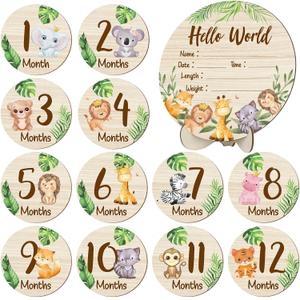 Wooden Baby Monthly Milestone Cards Double Sided Baby Birth Announcement Sign, Hello World Milestone Sign Discs Pregnancy and Baby Shower Gifts for Newborn Photo Props