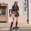 wetkiss Rhinestone/PU Low Chunky Pointed Toe Knee High Boots for Women with Full Bling Sparkly Crystals Booties for Wedding Party Date Dress (7, Kitten Burgundy Red)