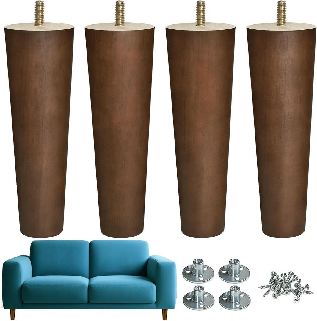 AORYVIC Furniture Leg Sofa Legs Replacement Wood 8 inch Mid Century Dresser Legs with 5/16 inch Bolt Set of 4 (8 inch Brown)