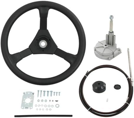 CARMOCAR 12ft Boat Steering Cable System,Outboard Rotary Kit with 13.5 Inch steering wheel,3/4" Tapered Shaft replacement for Marine Boat Size: 12T