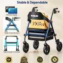 Bluelog Walkers for Seniors Rollator Walkers with Seat, 350lb Capacity with Cup Holder & Cane Holder, 8'' All Terrain Wheels, Adjustable Handles and Seat Height, Foldable Design, Blue