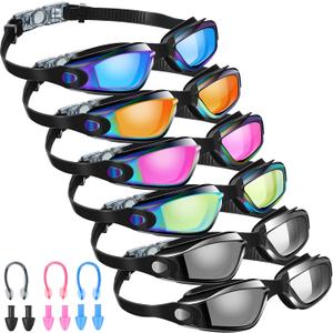 Flutesan 6 Pack Swimming Goggles Adult Kids Anti Fog Pool Goggles with Ear Plugs Nose Clip No Leaking Full Protection