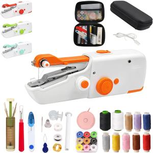 Portable Handheld Sewing Machine, Mini Rechargeable Sewing Tool for Beginners, Electric Handheld Sewing Kit, Easy Hemming & Stitching for Clothes, Pockets, and Pants, Travel-Friendly (white A)