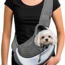 YUDODO Pet Sling Carrier for 2-5 lbs Small Dogs & Cats  Hands-Free Puppy Carrier with Safety Hook, Large Zipper Pocket, Soft Breathable Mesh, Adjustable Strap & Reflective Strip (Gray 1.0 S)