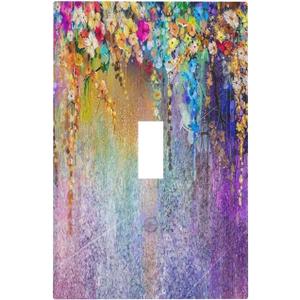 Colorful Flower Purple Colored Floral Single Toggle Light Switch Cover Decorative 1 Gang Wall Plate Watercolor Wildflowers Electrical Faceplate Plant Art Romantic Pretty Bathroom Decor Accessories