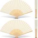 Yinkin 4 Pack Folding Fans Bamboo Handheld Folded Craft Japanese Chinese Line Dancing Fans for Weddings Bridal DIY Decoration Women Gift Party Favors(Cream)