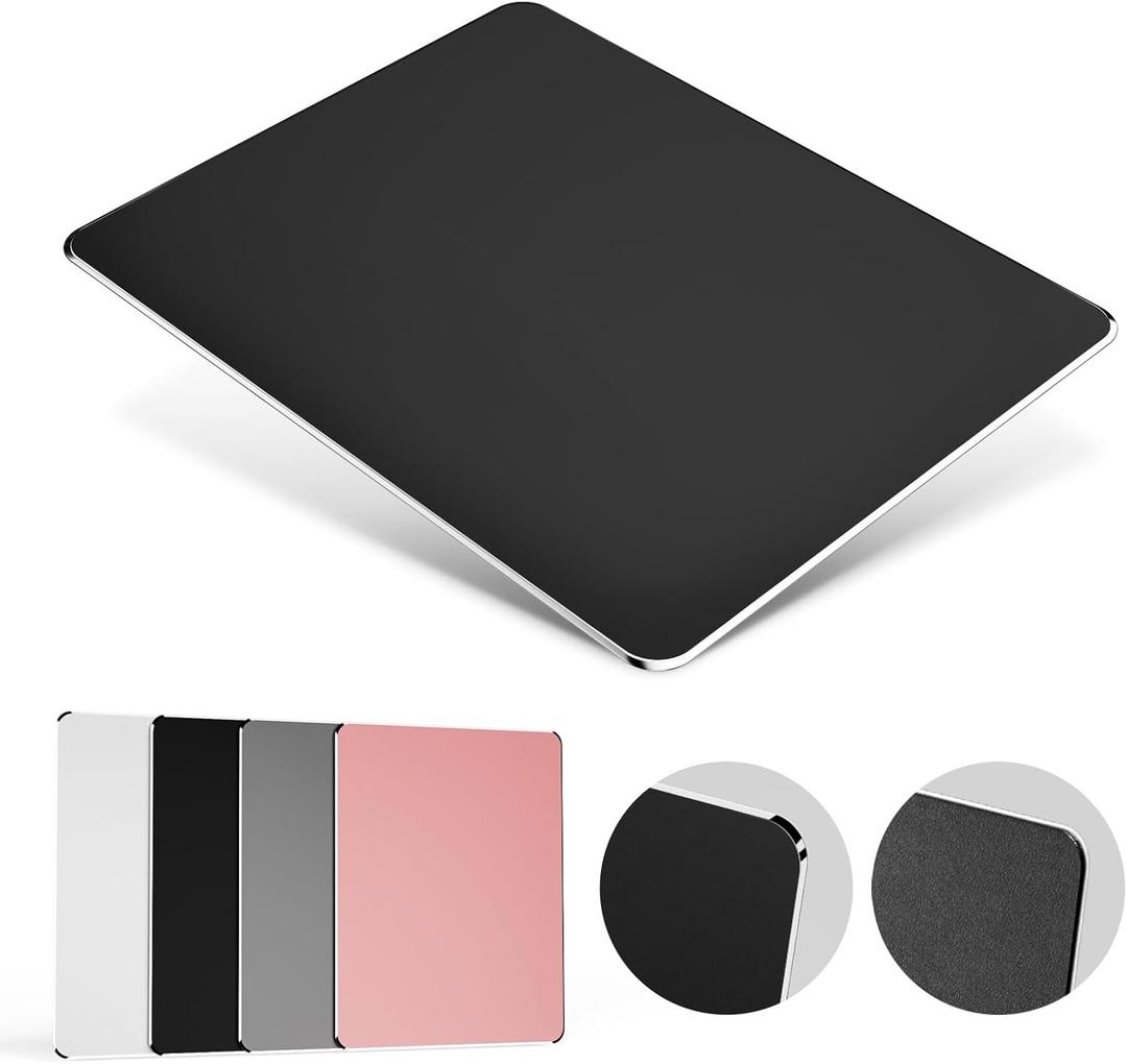 HONKID Hard Metal Mouse Pad for Desk, Aluminum Solid Mouse Pad for Magic Mouse and Pro/Air with Stable Rubber Base, Firm Mousepad for Travel and Home Office (Black) (9.1L x 7.1W inches)