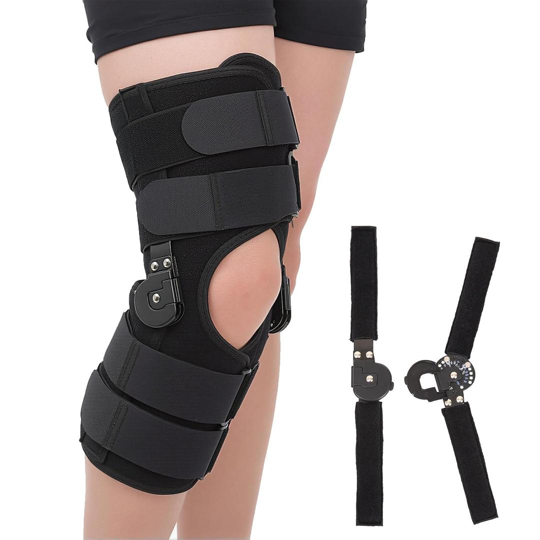 Hinged ROM Knee Brace with Side Stabilizers, Post Op Knee Immobilizer for Arthritis, ACL, MCL, PCL, Meniscus Tear, Medical Orthopedic Support After Surgery (Upgraded Version, Medium)