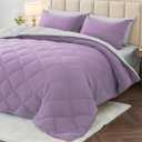 MUXHOMO 7 Pieces California King Comforter Set, Reversible Bed in a Bag Cal King Size, All Season Bedding Set with Comforter, Flat Sheet, Fitted Sheet, Pillowcases & Shams, Greyish Purple & Light Grey