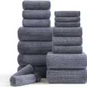 Ycosy 18 Piece Bath Towels Set,100% Microfiber Family Bathroom Towel with Hanging Loops-6 Bath Towels,6 Hand Towels,6 Washcloths,Quick Dry Highly Absorbent Shower Towel for Bathroom,Hotel,Spa-Navy