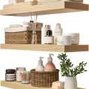 Natural Wood Floating Shelves Set of 3, Wide and Thick Rustic Wooded Wall Shelf 24 inch, Floating Shelf Wall Mounted for Living Room Bedroom Bathroom Kitchen - DIY Unfinished - 24D x 6.7W inch