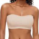 WOWENY Strapless Bra for Women Seamless Non-Slip Silicone Padded Bandeau Bra Comfortable Wireless Tube Top Bralette(Beige-2125,S), Small