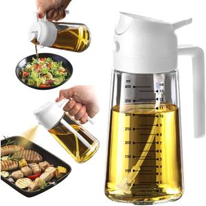 TrendPlain 16oz/470ml Glass Olive Oil Sprayer for Cooking  2 in 1 Olive Oil Dispenser Bottle for Kitchen Gadgets and Air Fryer Accessories, Salad, BBQ - White